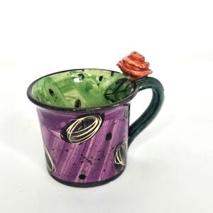 Mary Rose Young Pottery Small Espresso Rose Mug Cup Artist Signed 1992‎ Vintage